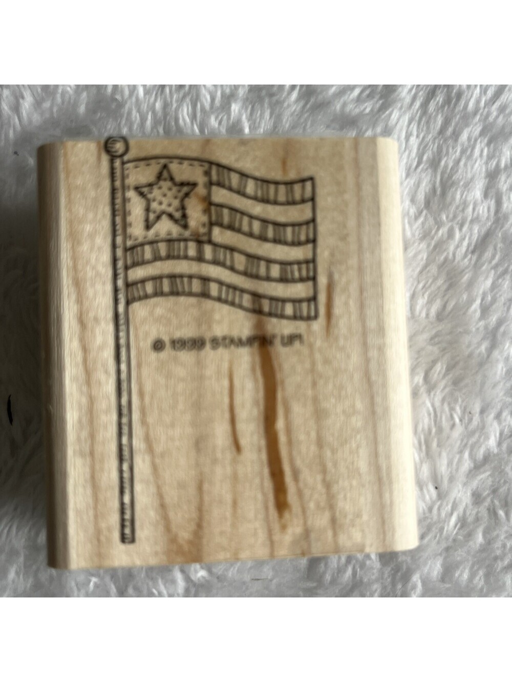 PATRIOTIC CRAFTING ACCENT! 1999 Stampin Up American Flag Wood Rubber Stamp